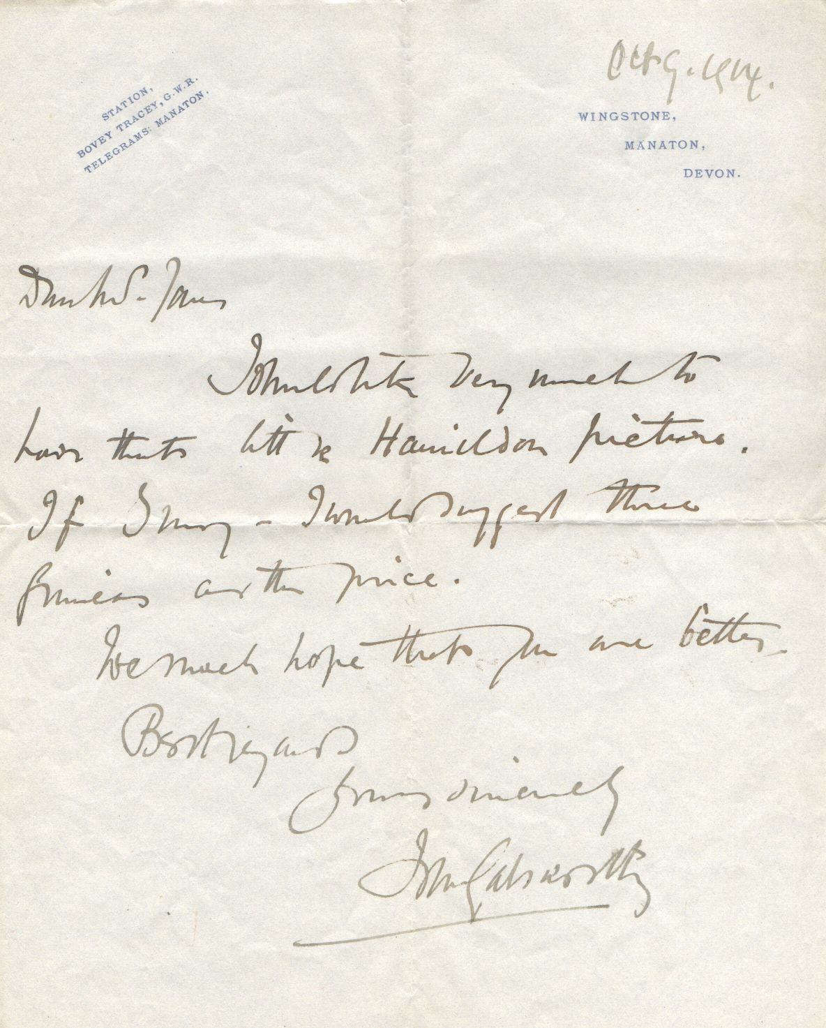GALSWORTHY — Autograph Letter Signed to W.H.Jones | Sophie Dupré Autographs