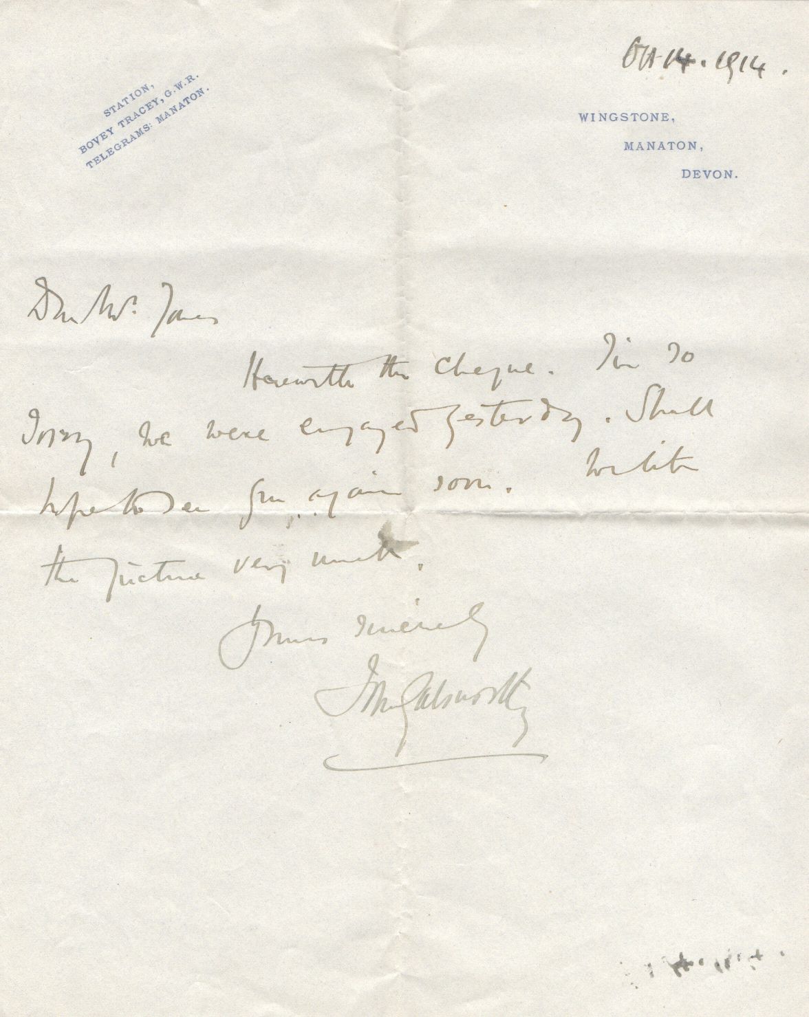 GALSWORTHY — Autograph Letter Signed to W.H.Jones | Sophie Dupré Autographs