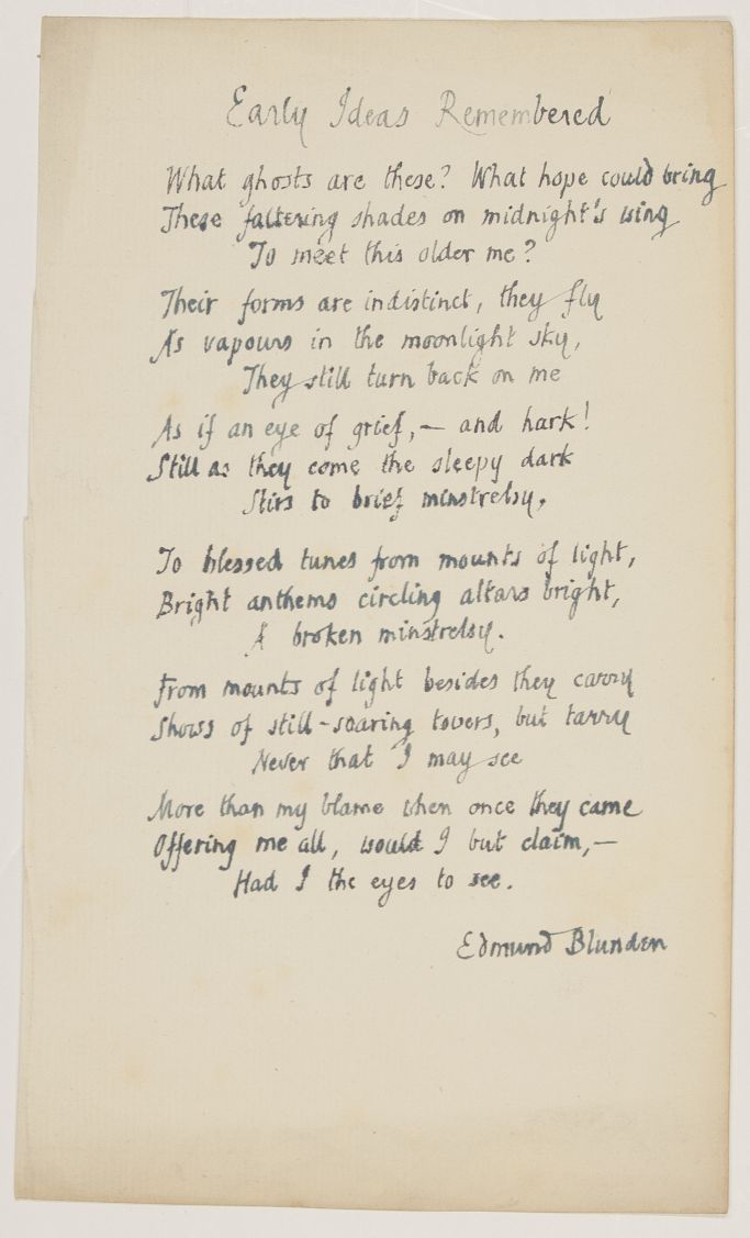 BLUNDEN — Autograph fair copy signed of his poem Early ideas Remembered, | Sophie Dupré Autographs