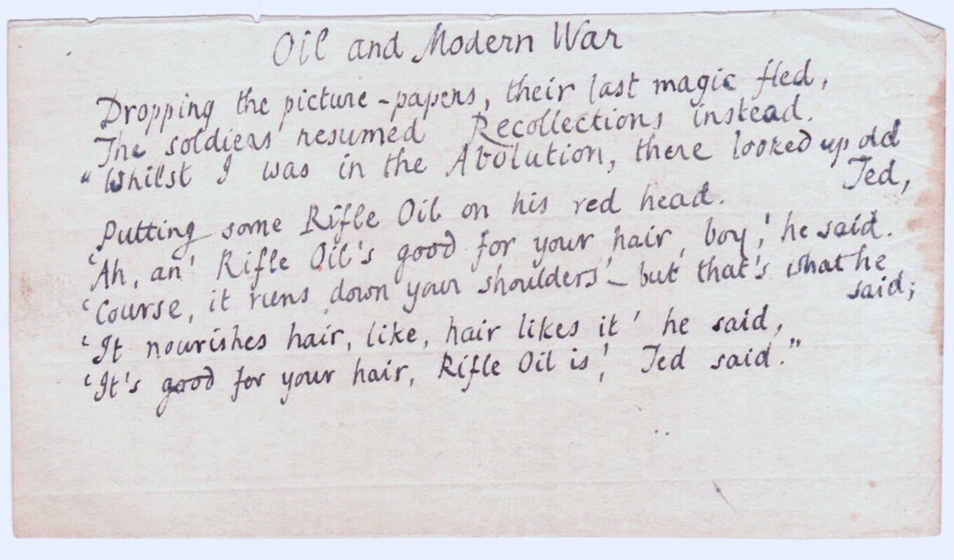 BLUNDEN — Autograph fair copy, not signed, of his poem Oil and Modern War, signed | Sophie Dupré Autographs