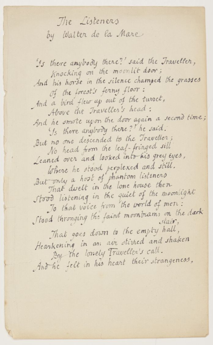 BLUNDEN — Autograph fair copy, not signed, of The Listeners by Walter de la Mare, | Sophie Dupré Autographs
