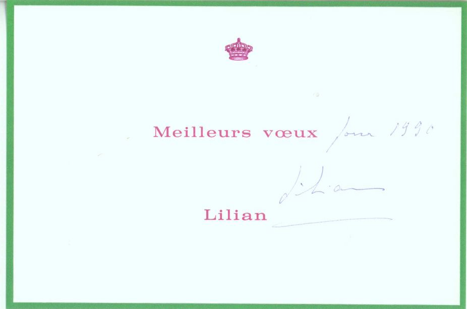 LILIAN — Signature on Meilleurs Voeux (Best Wishes) New Year card, | Sophie Dupré Autographs