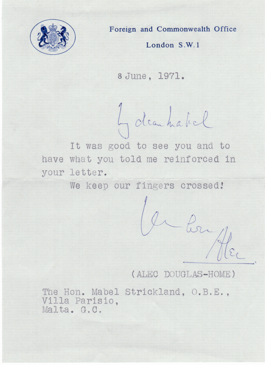HOME — Typed Letter Signed 'Alec' to My dear Mabel,  STRICKLAND  (Hon. Mabel | Sophie Dupré Autographs
