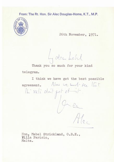 HOME — Typed Letter Signed 'Alec' to My dear Mabel,  STRICKLAND  (Hon. Mabel | Sophie Dupré Autographs
