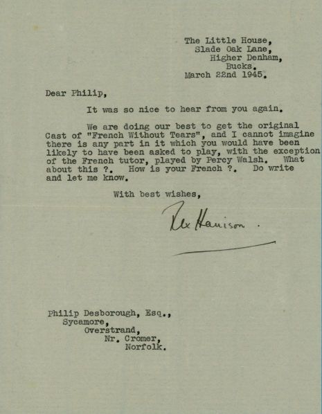 HARRISON — Typed Letter Signed to Philip Desborough, | Sophie Dupré Autographs