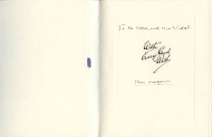 MARGARET — Charming early Christmas card, to Mr Stone (Dean at Windsor) and Miss Vidal, signed by the Princess as a child, | Sophie Dupré Autographs