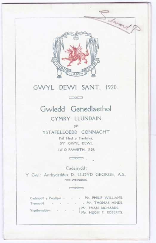 EDWARD VIII — Programme for a Welsh musical evening signed in pencil on the front by the Prince of Wales, | Sophie Dupré Autographs