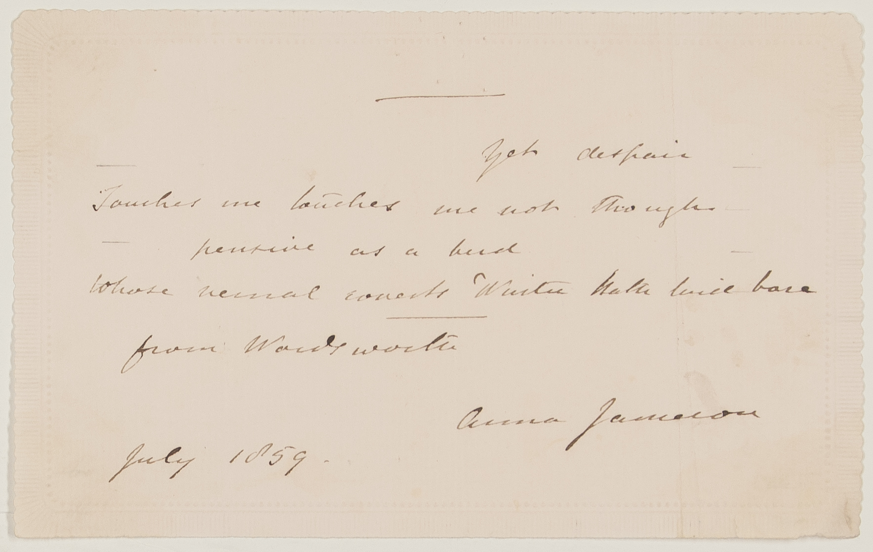 JAMESON — Autograph quotation from Wordsworth signed, | Sophie Dupré Autographs