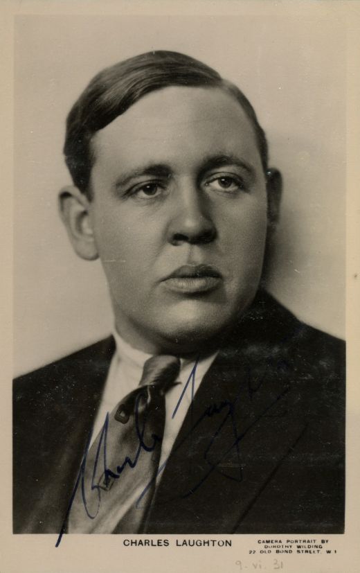 LAUGHTON — Fine vintage postcard photo by Camera portrait signed | Sophie Dupré Autographs