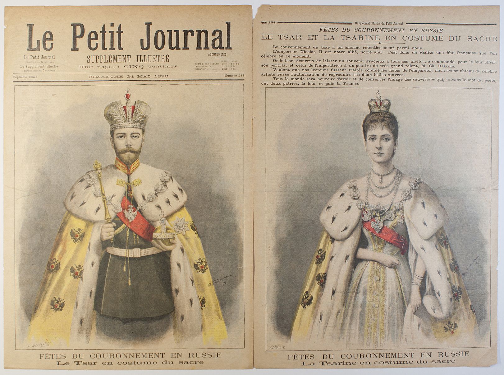 NICHOLAS II — Two coloured pages from Le Petit Journal | Sophie Dupré Autographs