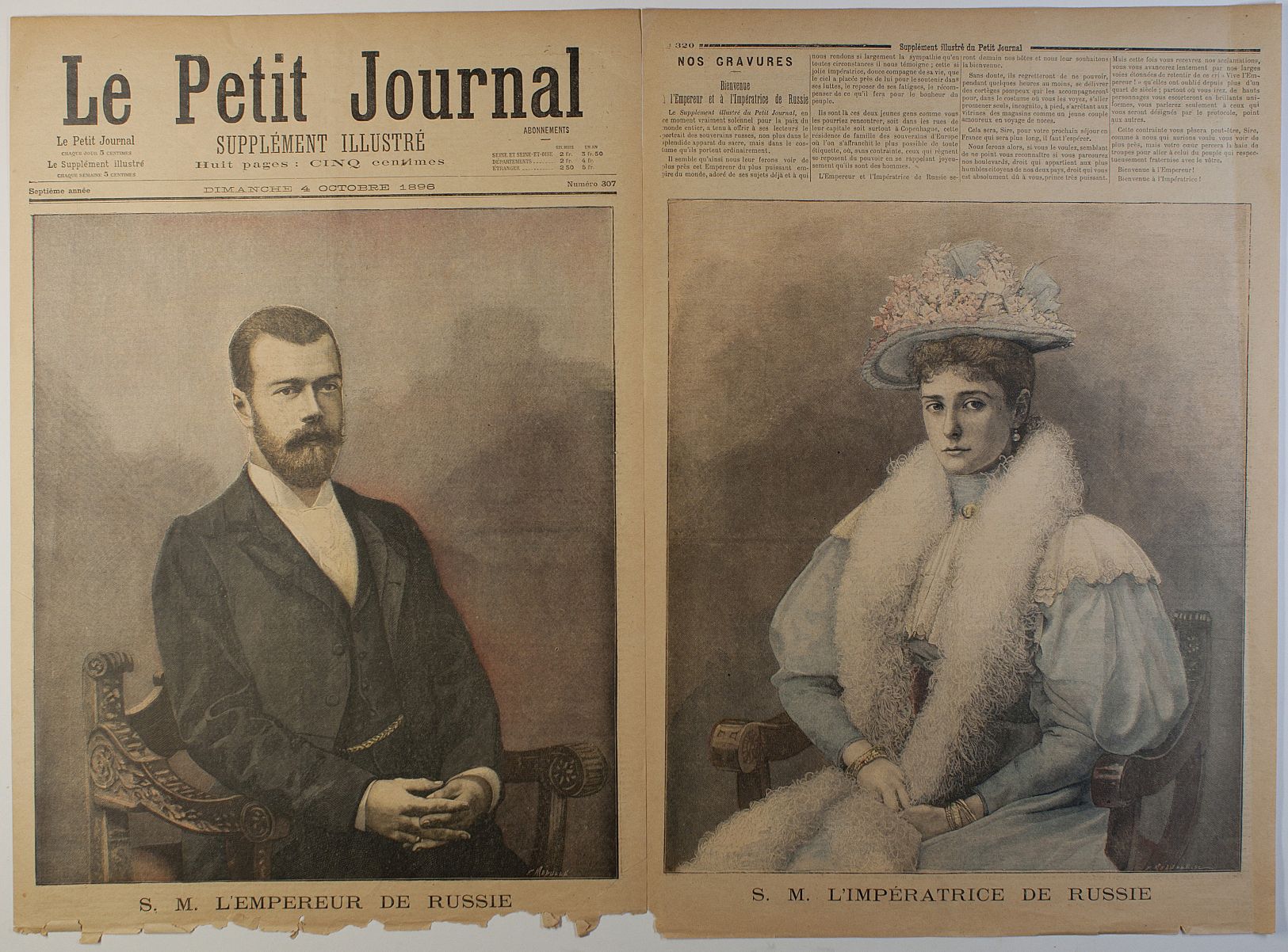 NICHOLAS II — Two coloured pages from Le Petit Journal | Sophie Dupré Autographs
