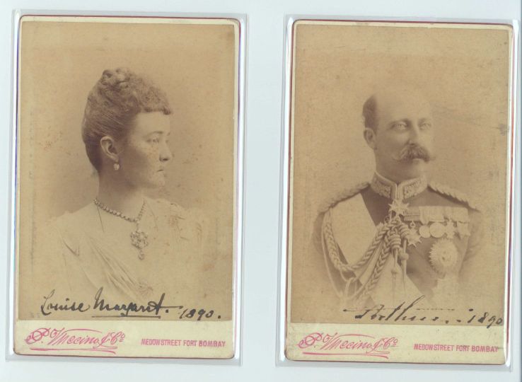 ARTHUR — Fine pair of cabinet photos by Puccino & Co. Bombay, each signed and dated, | Sophie Dupré Autographs