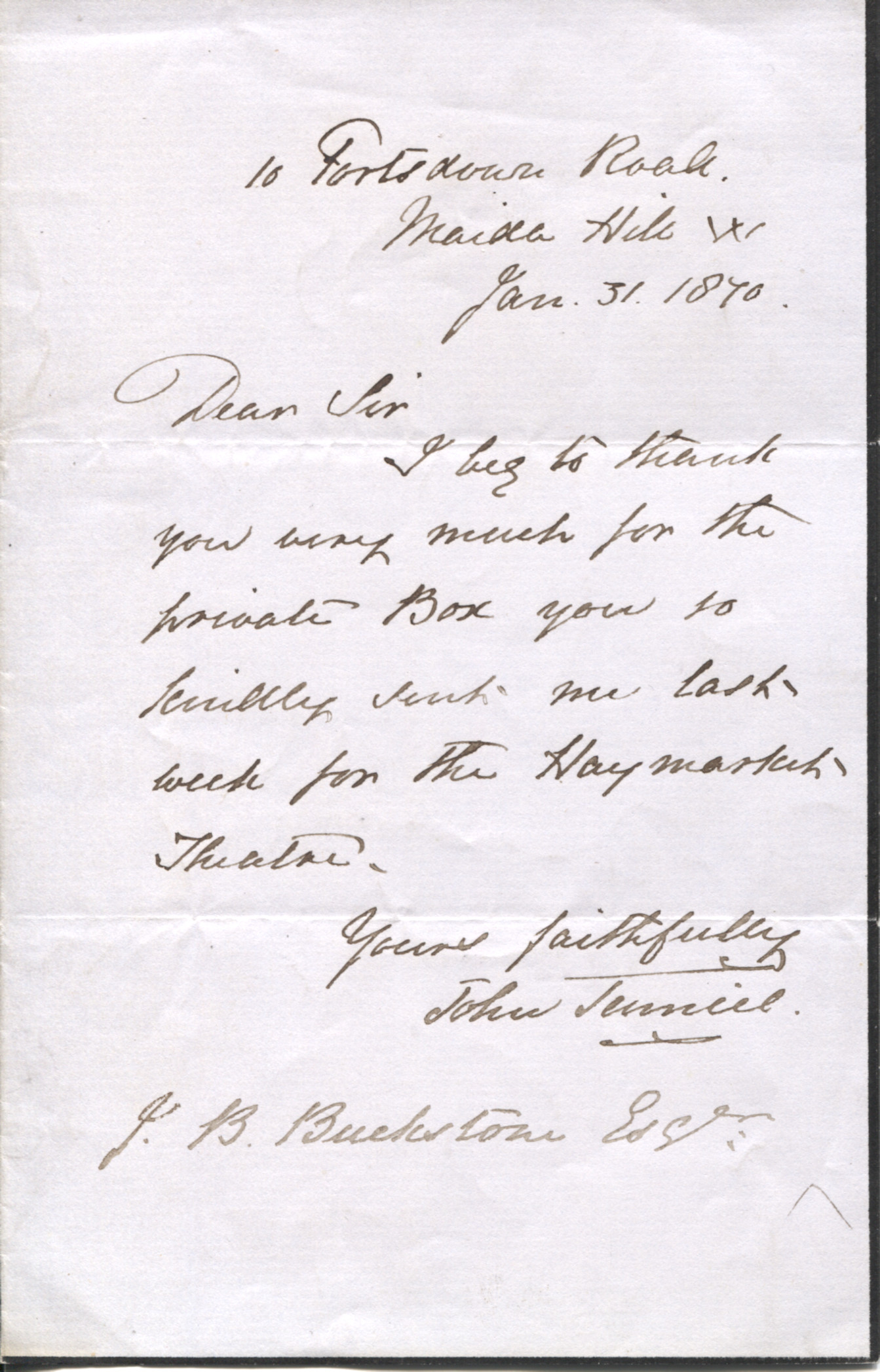 TENNIEL — Autograph Letter Signed to J. B. Buckstone | Sophie Dupré Autographs
