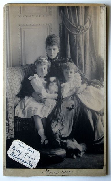ALEXANDRA — Delightful Imperial cabinet photo by Downey, signed and inscribed on a card which she has attached to the photo and dated on the photo, | Sophie Dupré Autographs