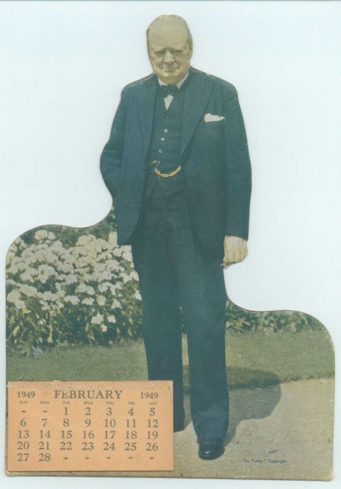 CHURCHILL — Cutout from a photo used as a calendar, with a very faded signature under the title | Sophie Dupré Autographs