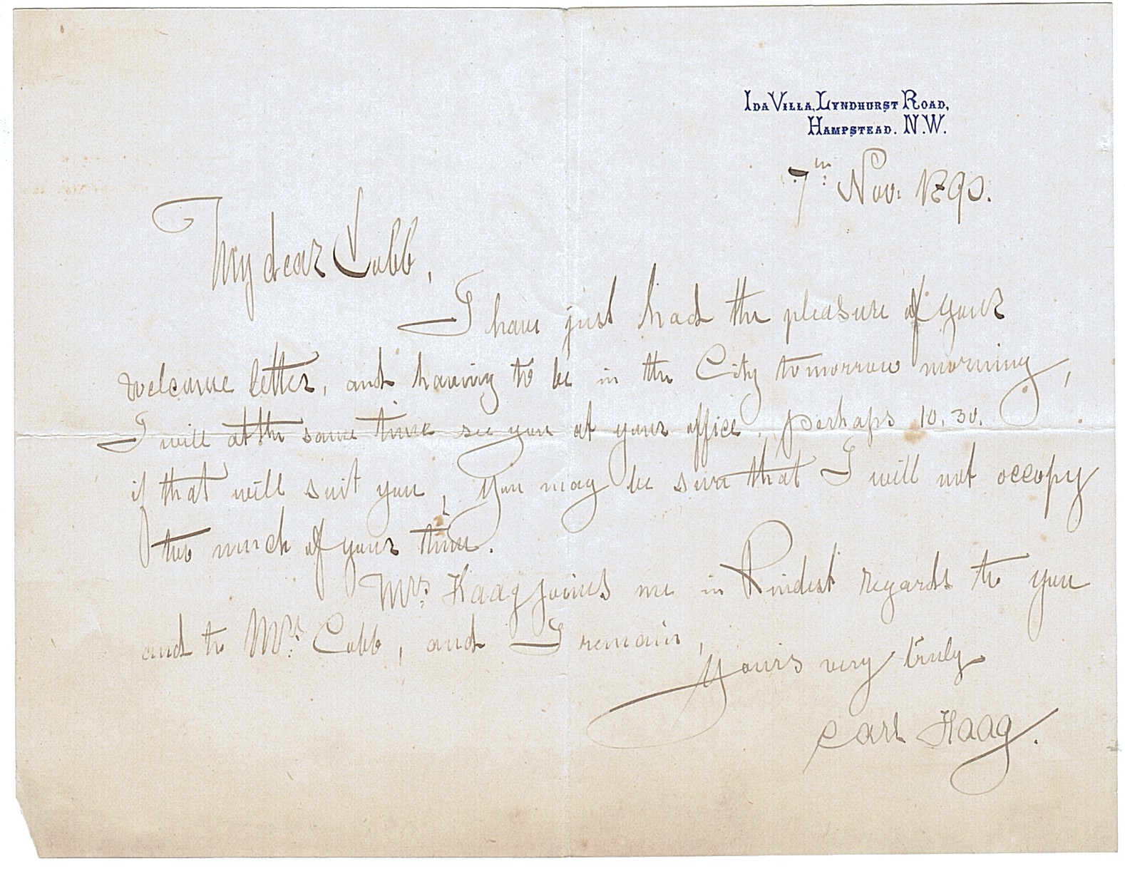 HAAG — Autograph letter signed to 'My dear Cobb', in his pleasant hand, | Sophie Dupré Autographs