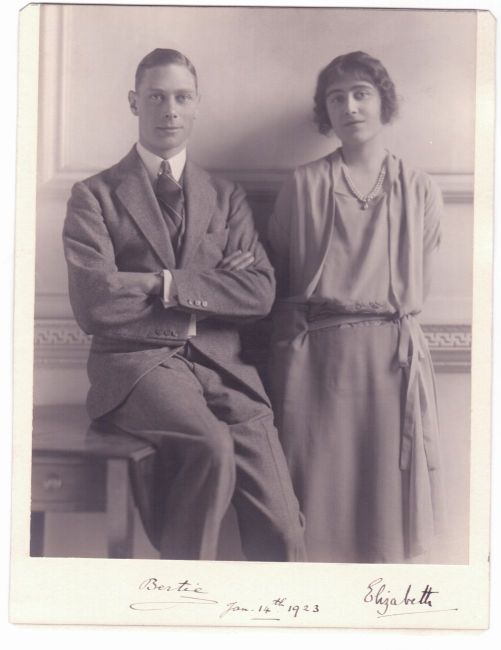 GEORGE VI — Super original photo by C. Vandyk, signed on the mount by both - 'Bertie' & 'Elizabeth', and dated by the Duke of York, | Sophie Dupré Autographs