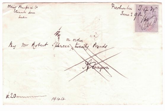 TENNYSON — Fine autograph crossed cheque with a fine signature to Robert Spencer | Sophie Dupré Autographs