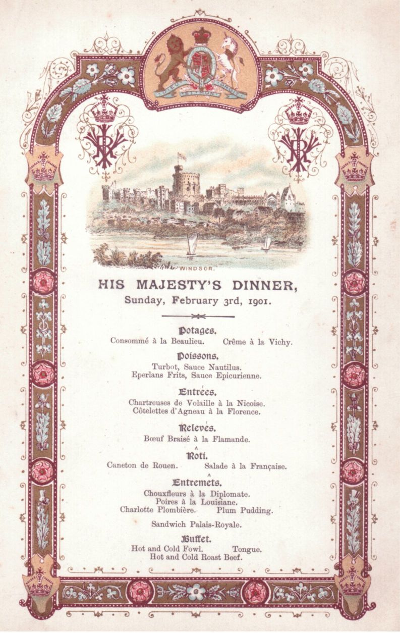 [EDWARD VII — Fine menu for dinner at Windsor Castle - His Majesty's Dinner | Sophie Dupré Autographs
