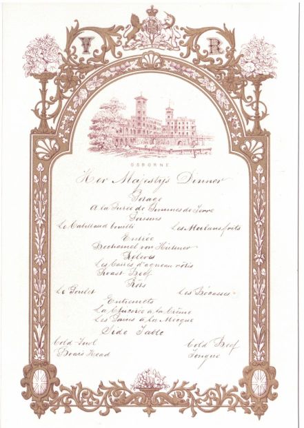 [VICTORIA — Fine handwritten menu for dinner at Osborne - Her Majesty's Dinner | Sophie Dupré Autographs