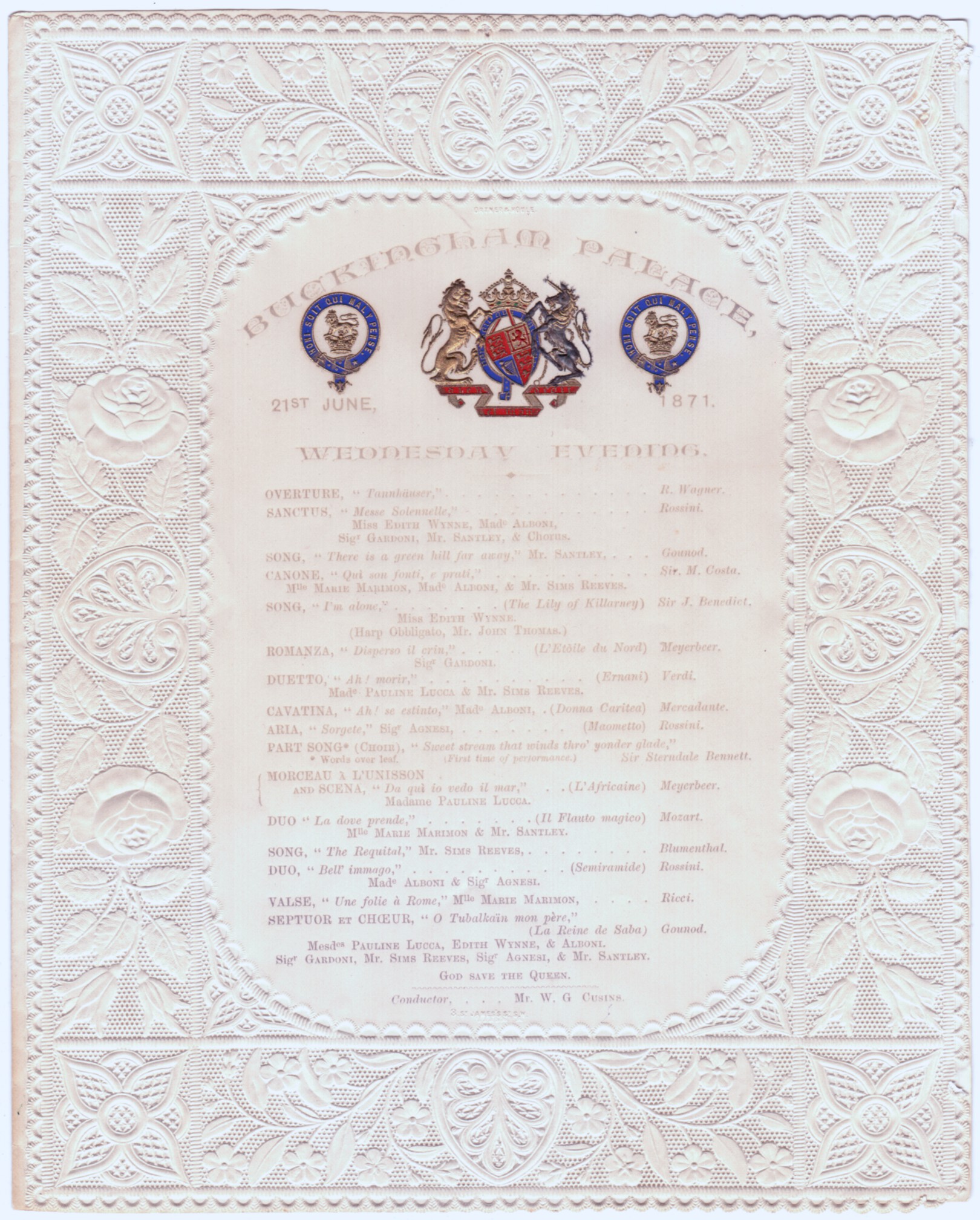 BUCKINGHAM PALACE PROGRAMME — Fine programme for an evening concert at the Palace, | Sophie Dupré Autographs