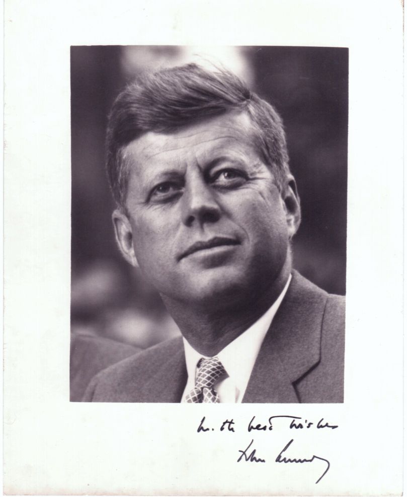 [KENNEDY — Fine Vintage Black and White Photograph with printed signature and inscription | Sophie Dupré Autographs