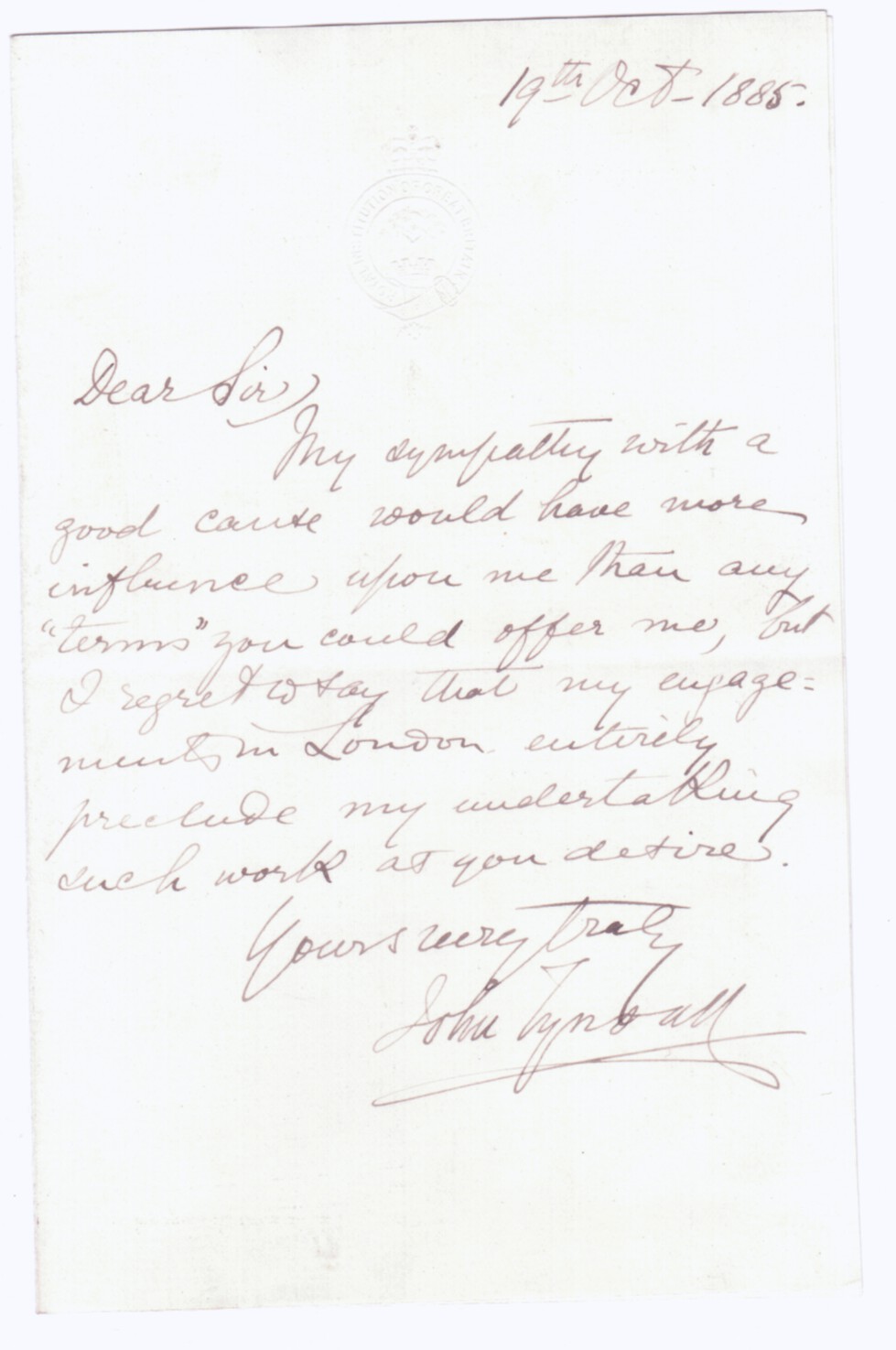 TYNDALL — Autograph Letter Signed to an unnamed correspondent | Sophie Dupré Autographs