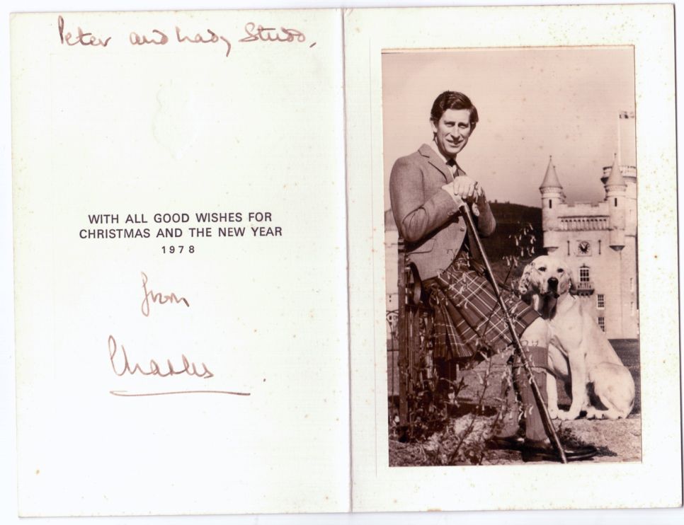 CHARLES III — Christmas Card signed  and inscribed to Peter and Lady Studd | Sophie Dupré Autographs