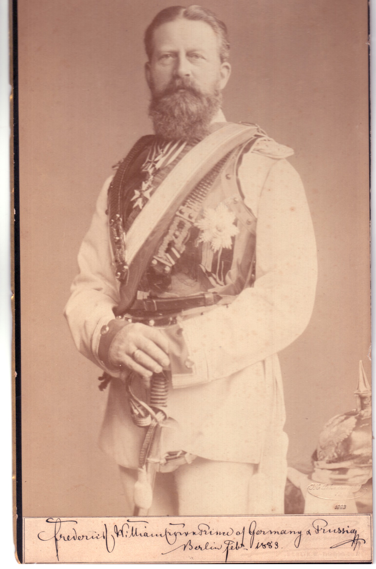 FRIEDRICH III — Marvellous Imperial Cabinet photo by J. C. Schaarwächter, Berlin, signed and inscribed | Sophie Dupré Autographs