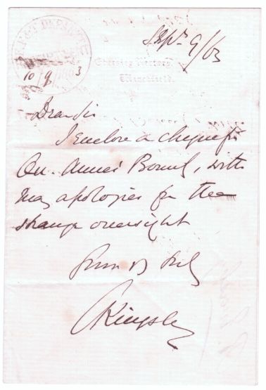 KINGSLEY — Autograph letter signed to an unnamed correspondent, | Sophie Dupré Autographs