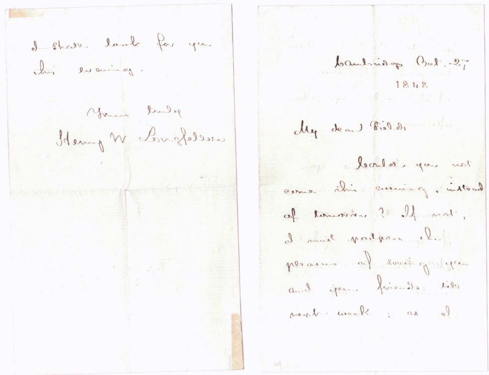 LONGFELLOW — Fine Autograph Letter Signed to 'My dear Fields' | Sophie Dupré Autographs