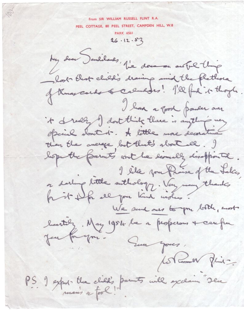 FLINT — Fine Autograph letter signed to My dear Sandilands | Sophie Dupré Autographs