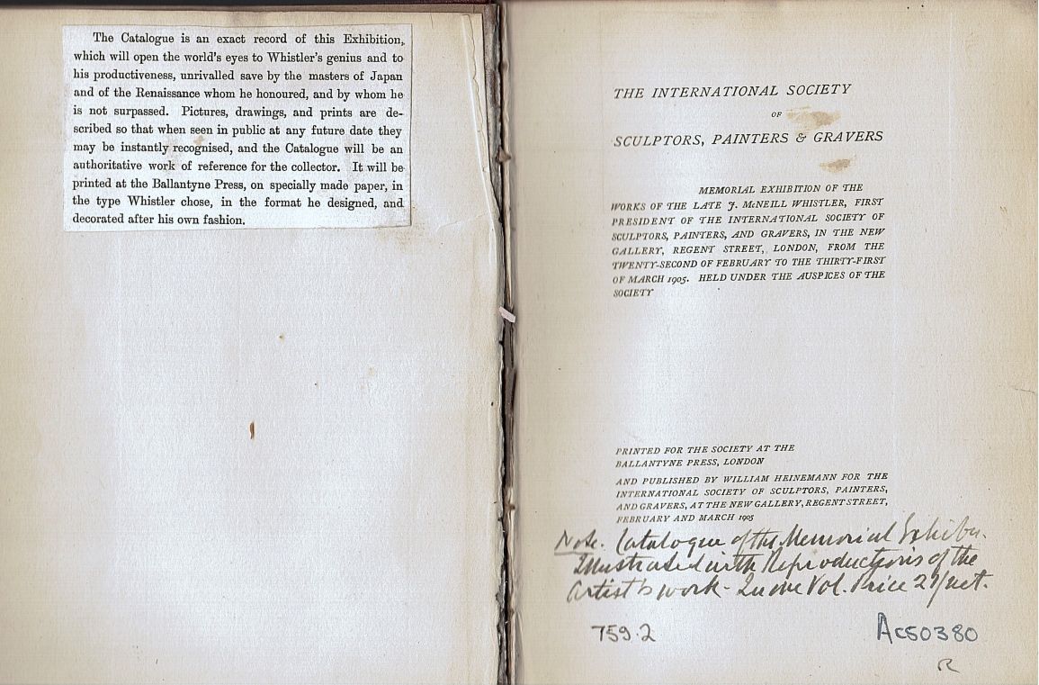 [WHISTLER — Catalogue for the memorial Exhibition | Sophie Dupré Autographs