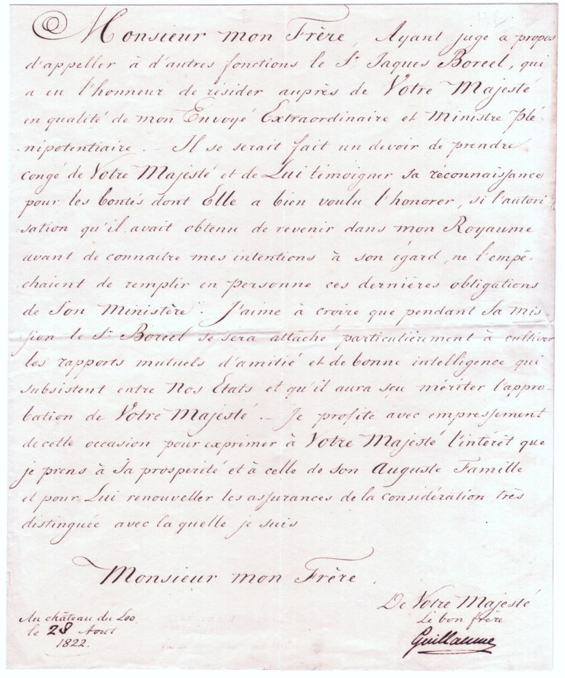 WILLEM I FREDERIK — Fine letter signed to Most Honoured Brother | Sophie Dupré Autographs