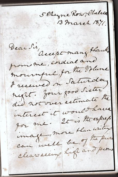 CARLYLE — Letter signed (T. Carlyle), written in the hand of Carlyle's niece and amanuensis Mary Aitken to an unnamed correspondent | Sophie Dupré Autographs