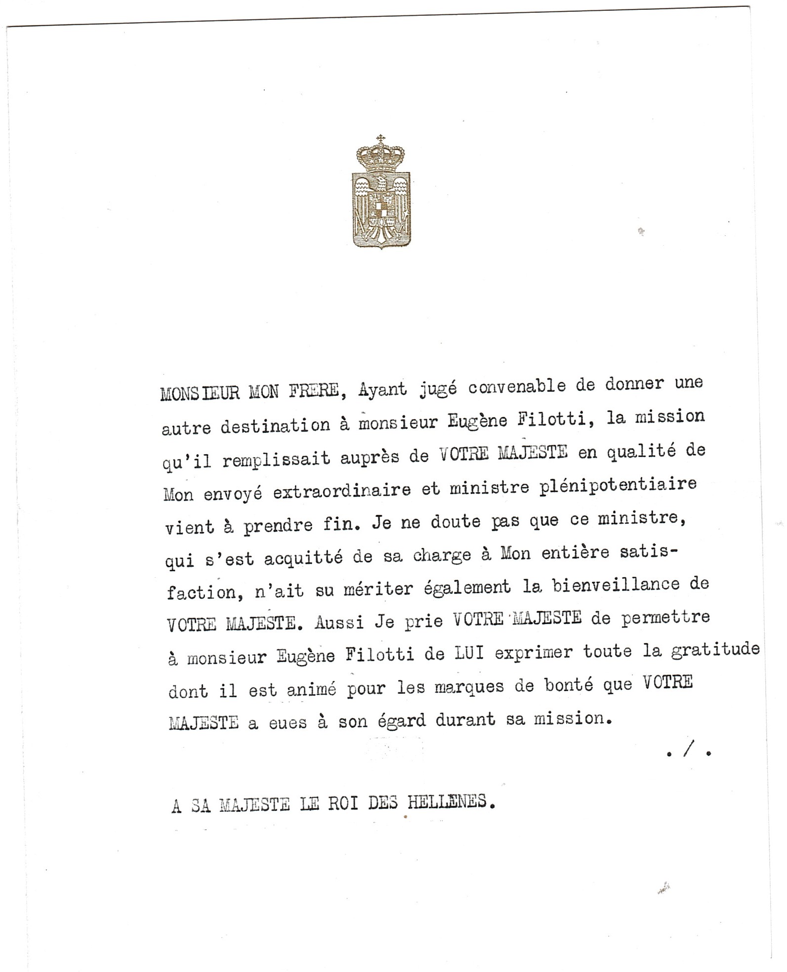 CAROL II — Fine TLS in French with translation to King George II of the Hellenes, | Sophie Dupré Autographs