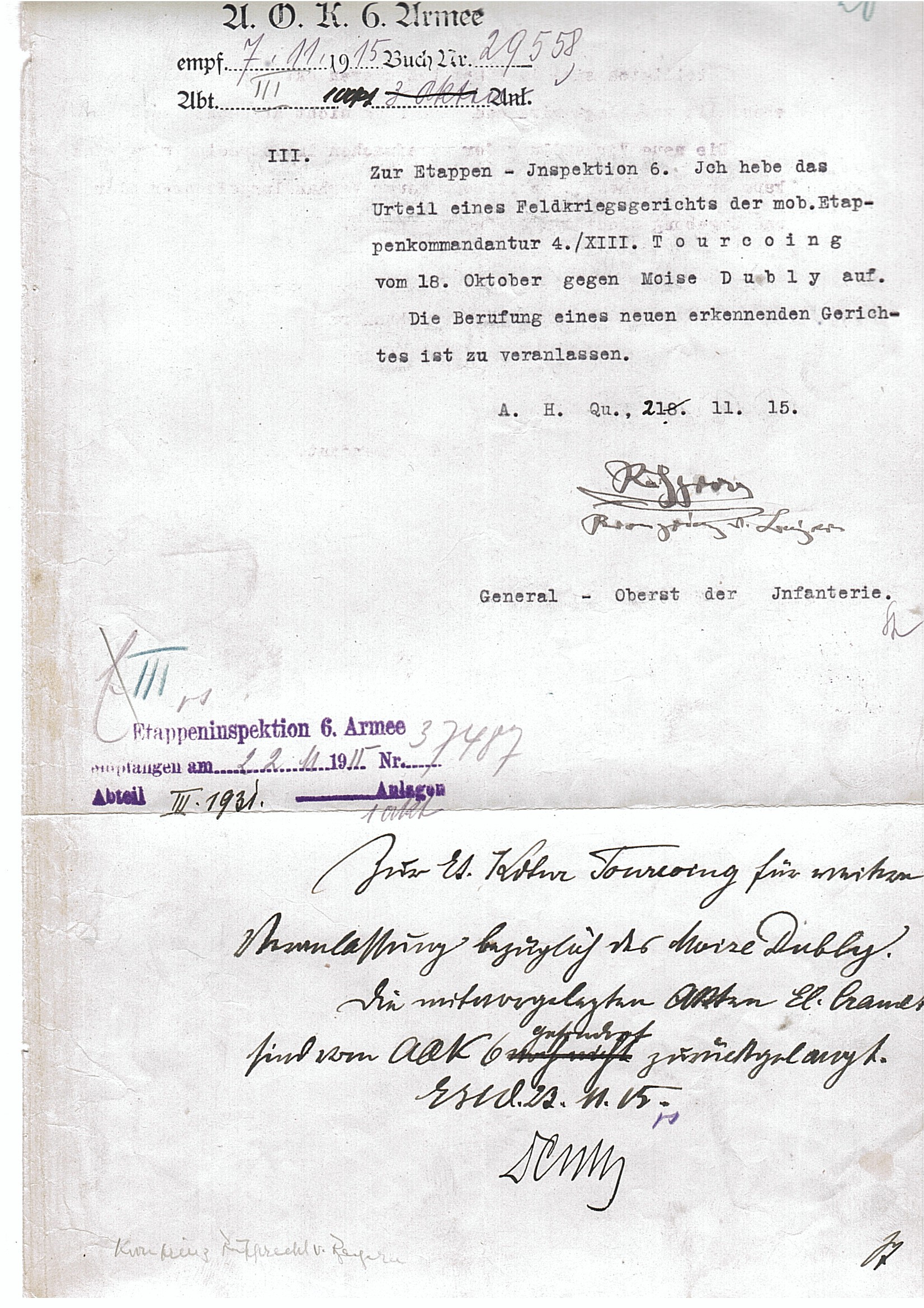 RUPPRECHT — Military Order in two Parts, the first signed by him as Colonel-General commanding the Bavarian Troops (German 6th Army) on the Western Front), | Sophie Dupré Autographs