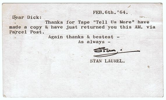 LAUREL — Brief TLS ('Stan') to Richard Sloan, Dear Dick, | Sophie Dupré Autographs