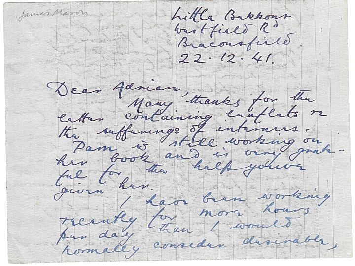 MASON — Autograph Letter signed 'James' to Adrian | Sophie Dupré Autographs