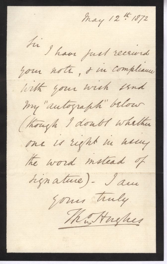 HUGHES — Autograph letter signed to an unnamed correspondent | Sophie Dupré Autographs