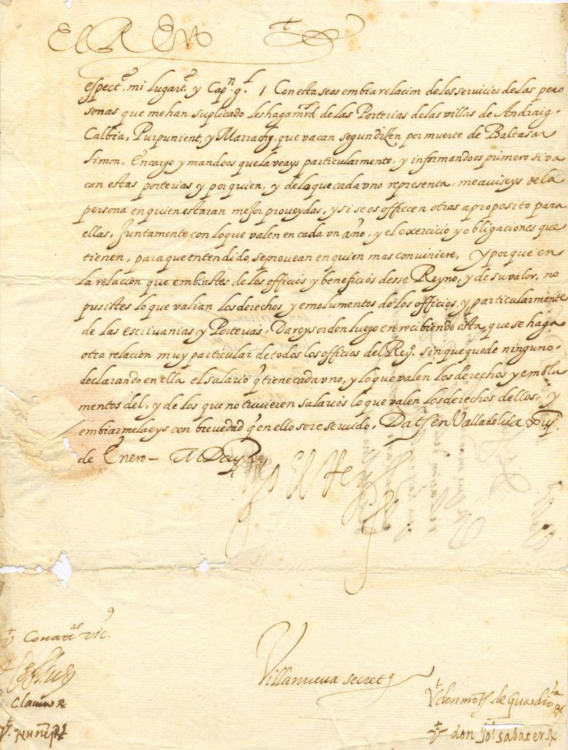 PHILIP III — Fine Document in Spanish, signed as King 'Yo El Rey' addressed to Hernando Ganoguera, Captain General of the Kingdom of Mallorca, | Sophie Dupré Autographs