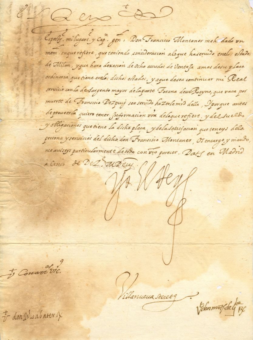 PHILIP III — Fine Document in Spanish, signed as King 'Yo El Rey' addressed to Hernando Ganoguera, Captain General of the Kingdom of Mallorca, | Sophie Dupré Autographs