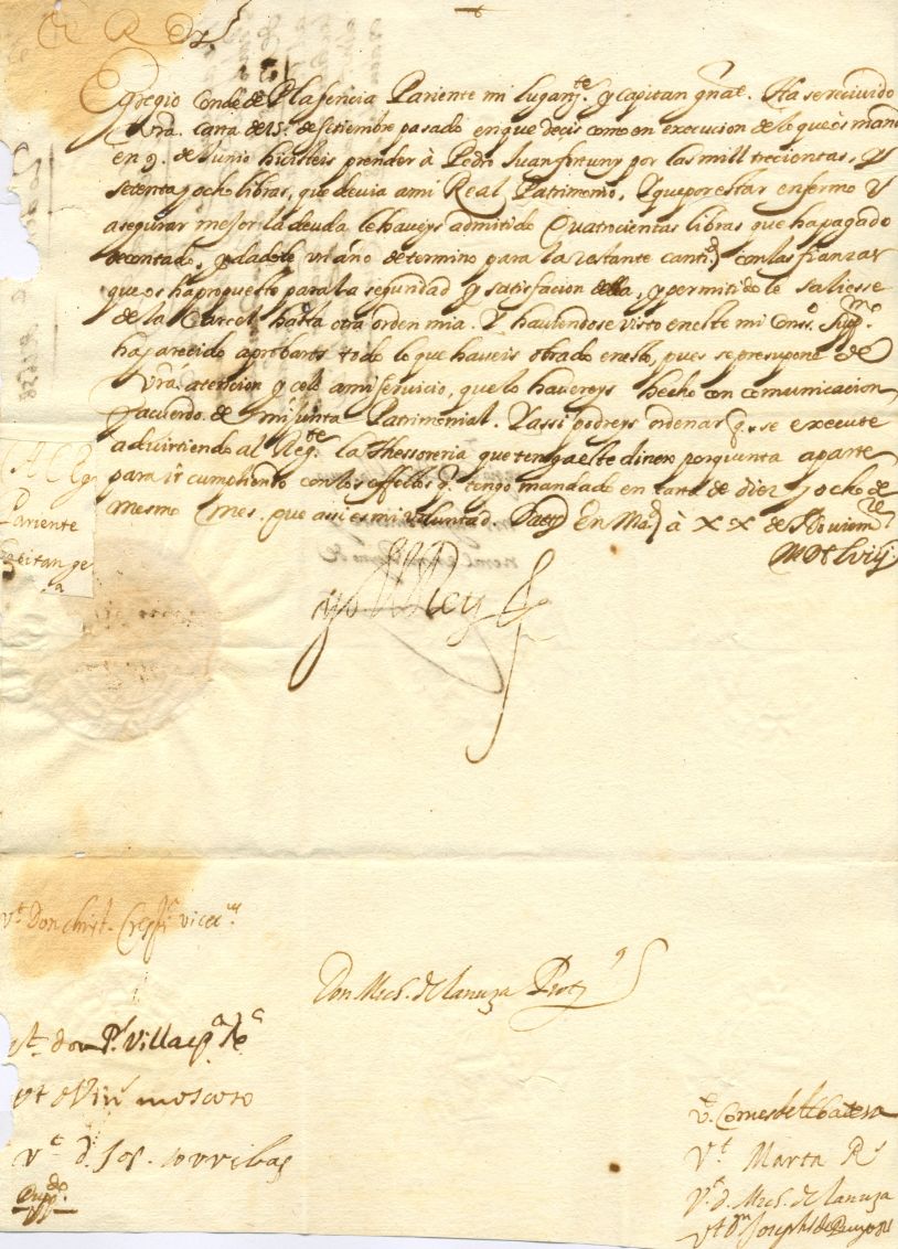 PHILIP IV — Clerk Written Document in Spanish, signed with a stamped signature 'Yo El Rey' addressed to the Count of Plasencia, Captain General of the Kingdom of Mallorca | Sophie Dupré Autographs
