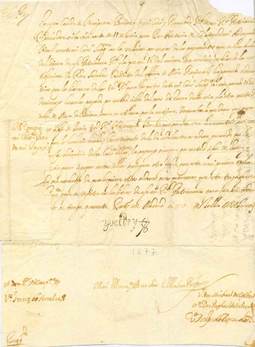 CHARLES II — Clerk Written Document  in Spanish, signed with a stamped signature, ´Yo El Rey', addressed to the Count of Formiguera and Pariente, | Sophie Dupré Autographs