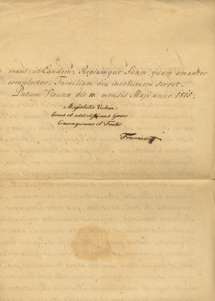 FRANCIS II and I — Important Document Signed with a manuscript subscription Your Majesty, good and devoted son in law, Consanguineous and Brother, Franciscus to Prince Ferdinand | Sophie Dupré Autographs