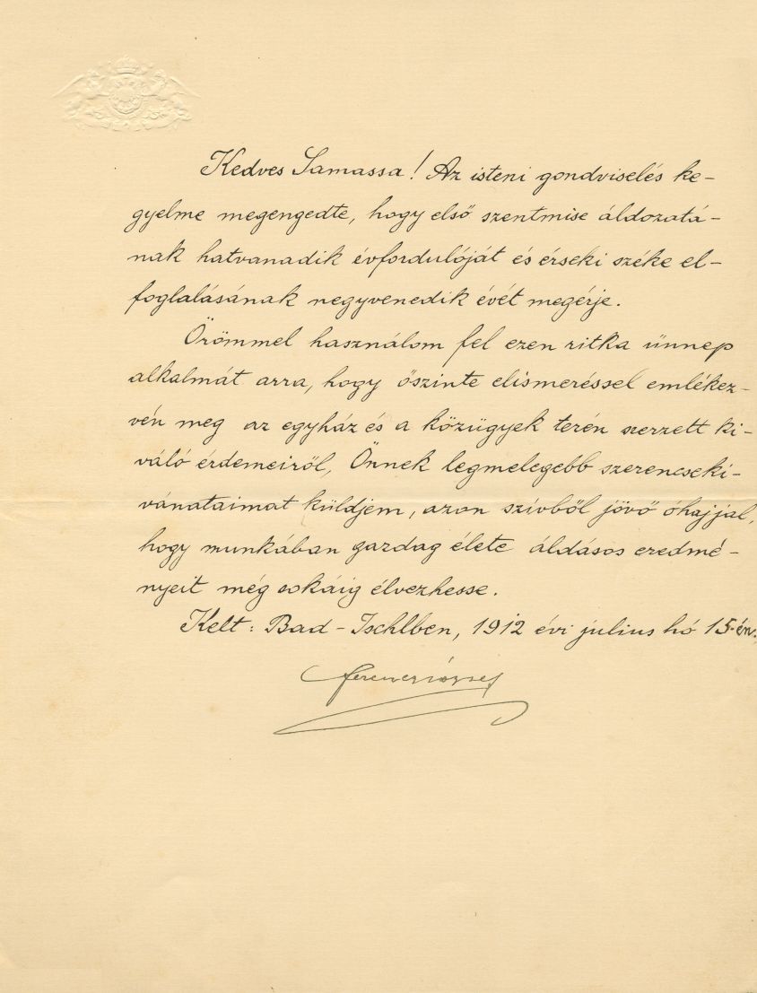 FRANZ JOSEPH I — Fine Letter in Hungarian, Signed Ferenc Josef to Lamassa | Sophie Dupré Autographs
