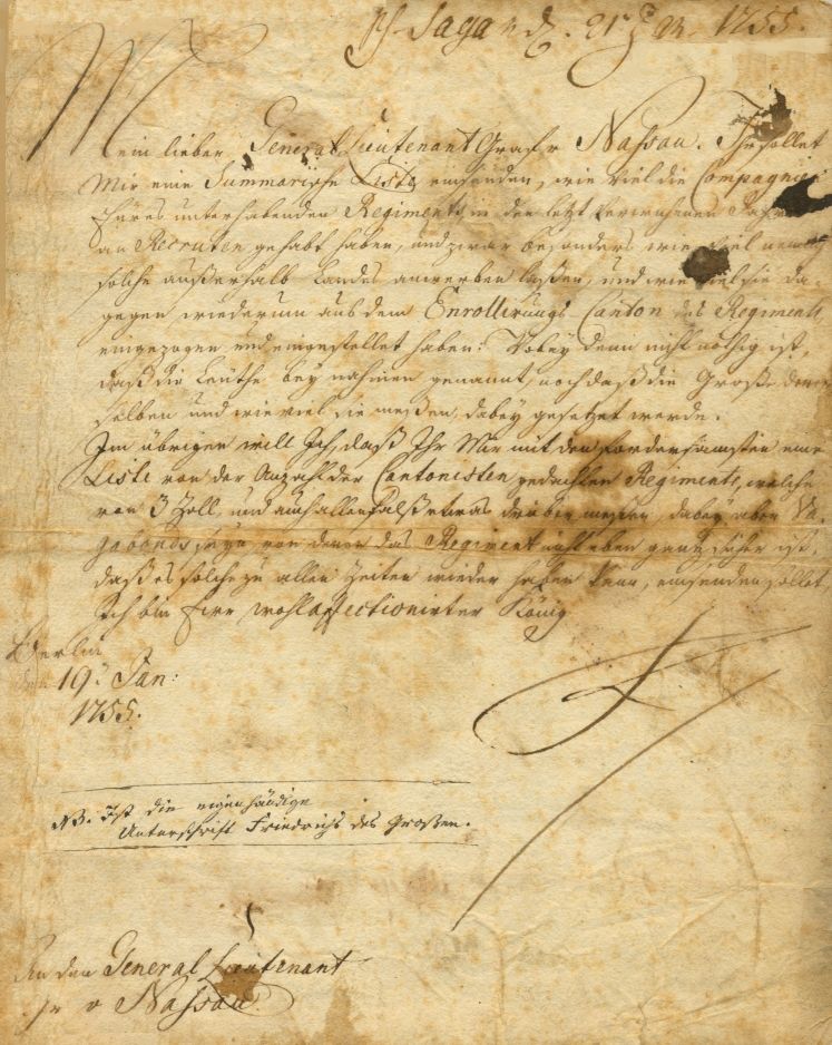 FREDERICK II — Fine Letter signed 'Friedrich' as King, to Lieutenant General Earl of Nassau, in German, | Sophie Dupré Autographs