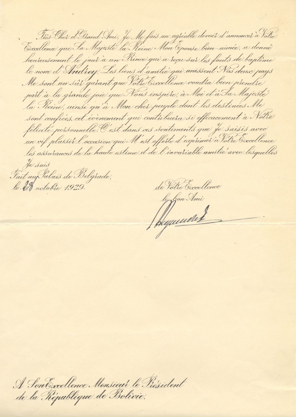 ALEXANDER I — Fine Letter Signed, in French with translation, signed 'Alexander' in Cyrillic, to the President of the Republic of Bolivia, | Sophie Dupré Autographs