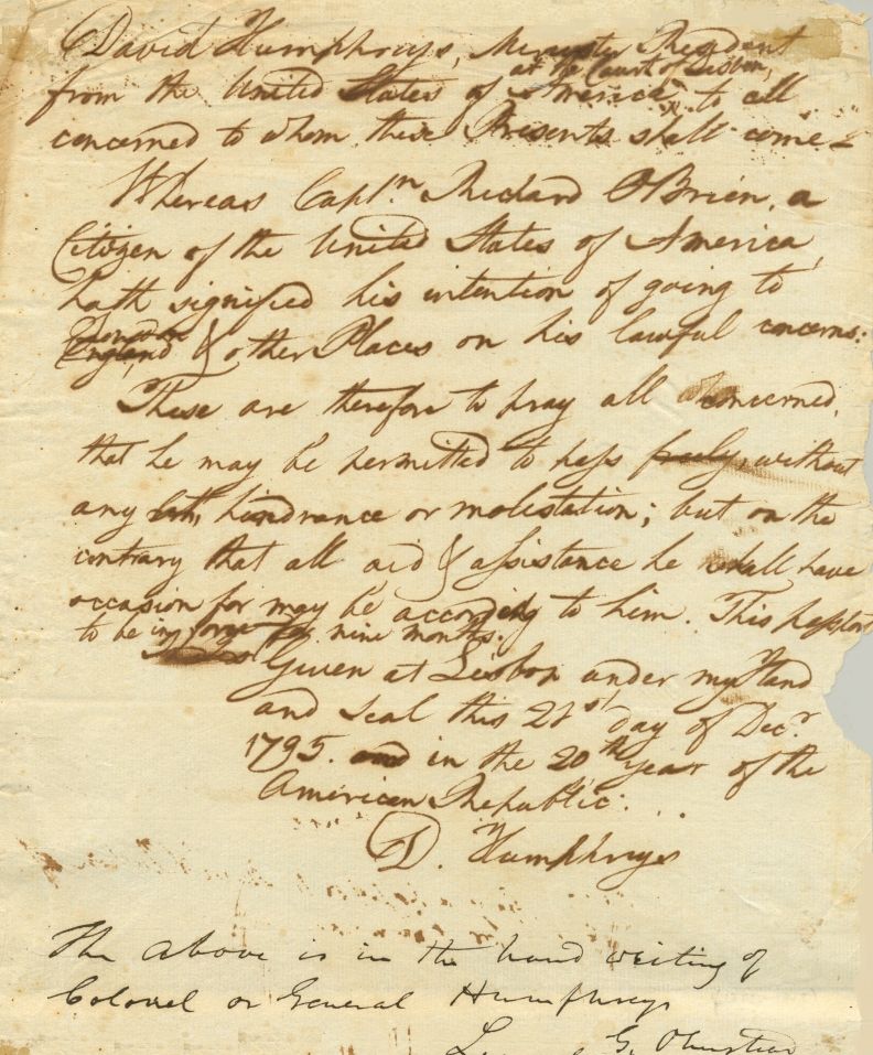 HUMPHREYS — Autograph Passport Document Signed to all concerned to whom these Presents shall come... | Sophie Dupré Autographs