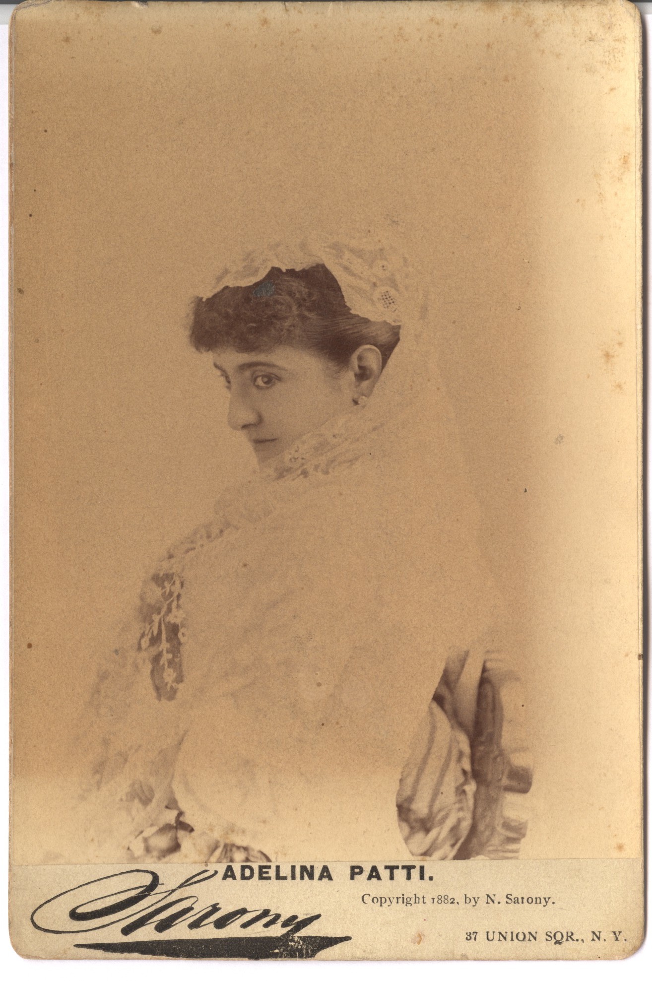 [PATTI — Unsigned Cabinet Photograph by Sarony of New York, | Sophie Dupré Autographs